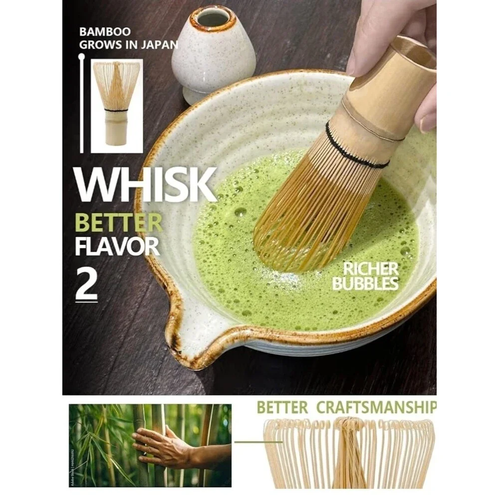 Taruzil Matcha Whisk Set with Matcha Bowl, Matcha Bamboo Whisk, Scoop, Sifter
